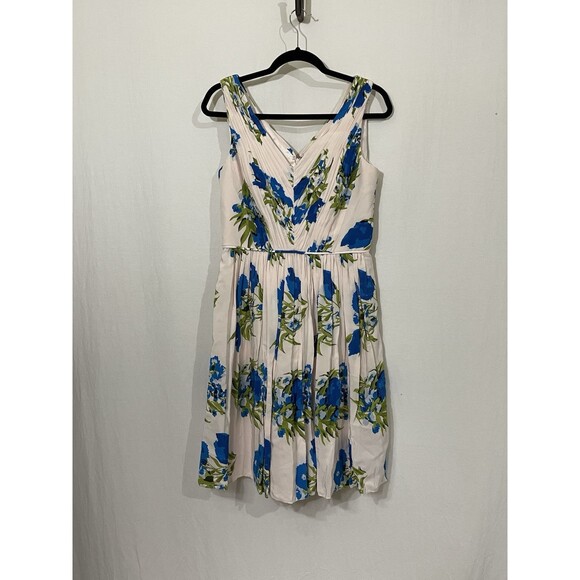 Boden Women’s Serena Swishy Pink Blue Floral Summer Spring Dress V Neck Size 6R - Picture 1 of 8